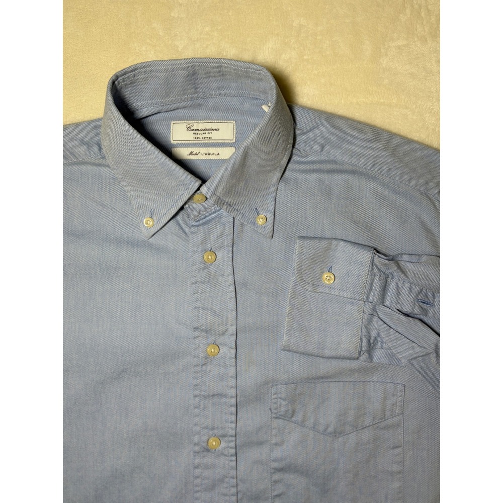 Camicissima Blue L'Aquila Regular Fit Oxford Shirt Mens 15.5 Excellent